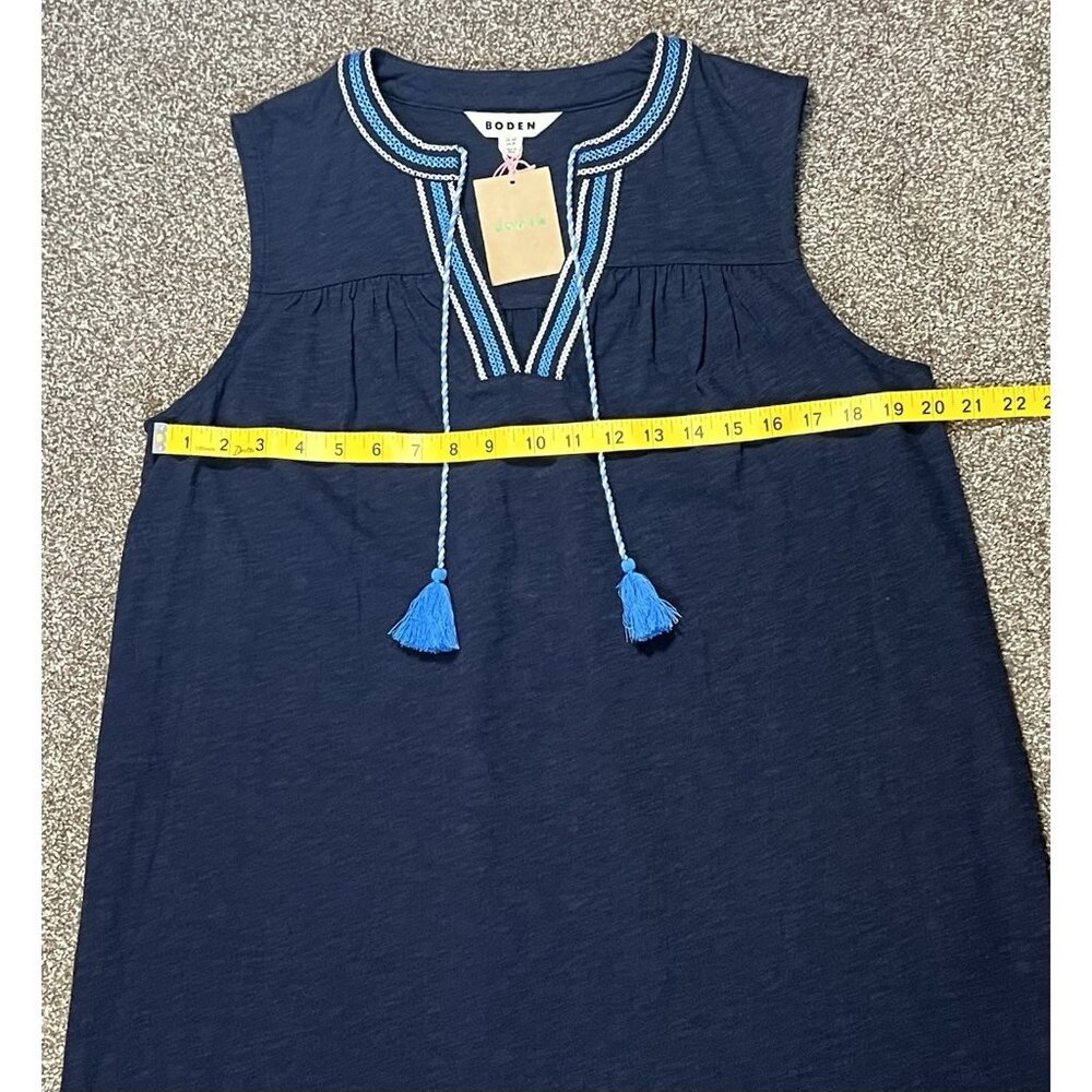 Boden Women’s Nadine Notch Sleeveless Mini Dress Size 8 Blue Embroidered Cotton - Picture 10 of 15